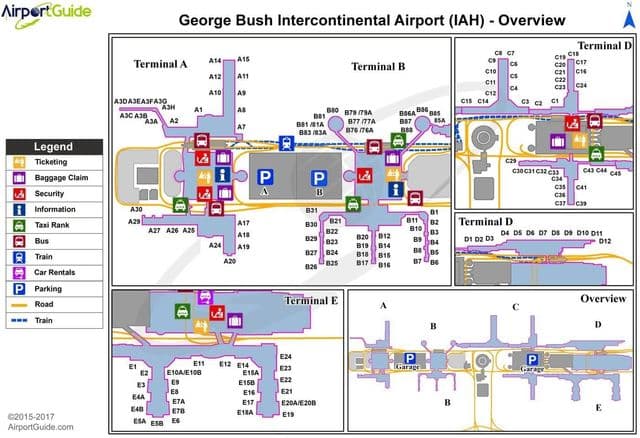 Mapa do terminal do aeroporto de Houston