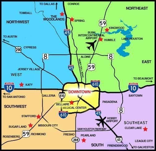 Mapa dos aeroportos de Houston