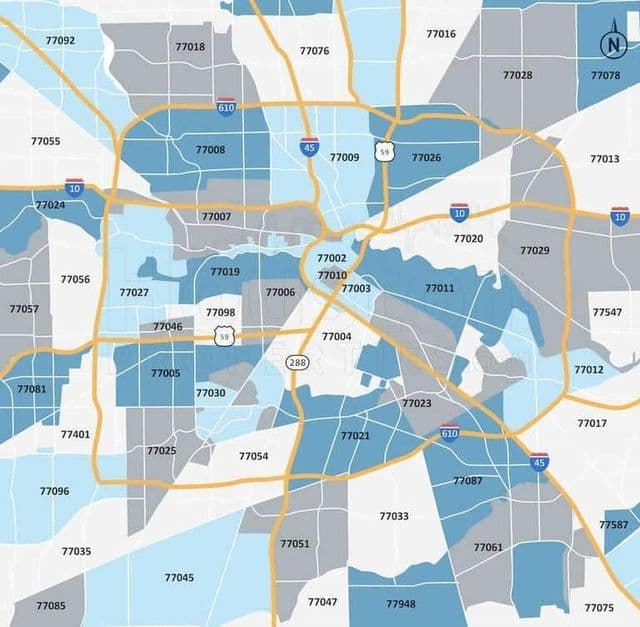 Mapa de códigos postais de Houston