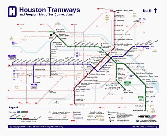 Mapa das estações de eléctrico de Houston