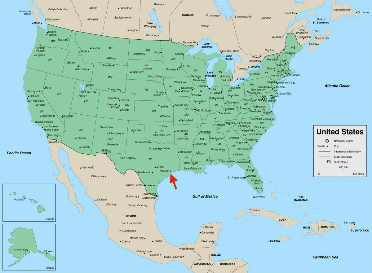 Houston no mapa do Texas - EUA